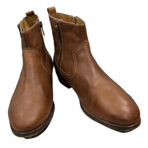 SAKS FIfth avenue Paris Brown leather booties 1” heel double zippers size 8